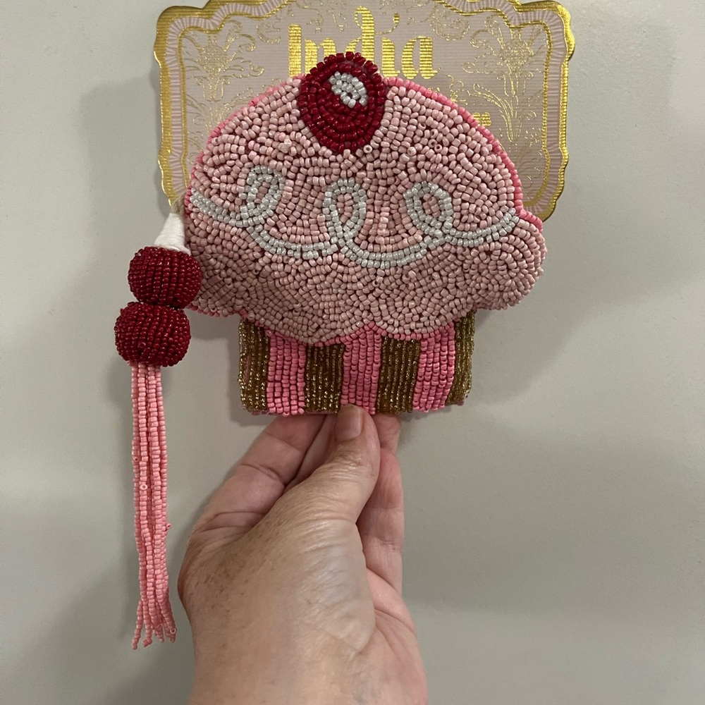 Whimsical Pink Cupcake Beaded Clutch